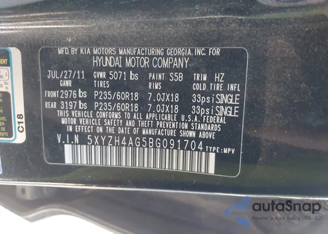 2011 Hyundai Santa Fe Se z USA, uszkodzony, nr VIN 5XYZH4AG5BG091704